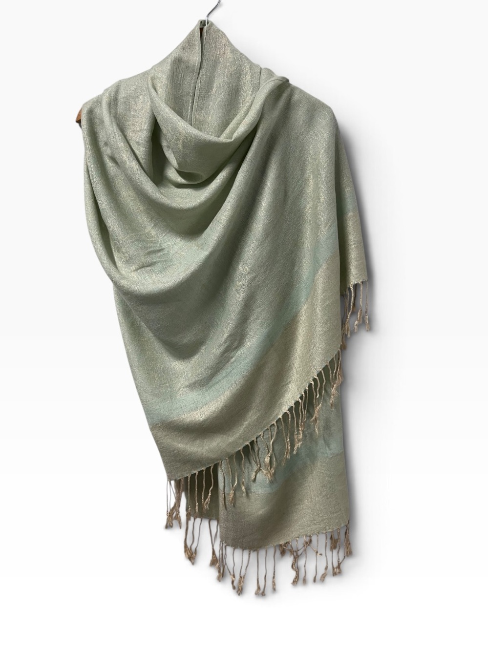 pashmina Light Sage Fringe Wrap Scarf